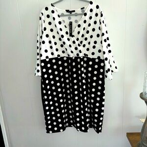 ELLEN WEAVER 2XL BLACK WHITE POKA-DOT  V-CROSSOVER NECKLINE EMPIRE W NEW W TAGS